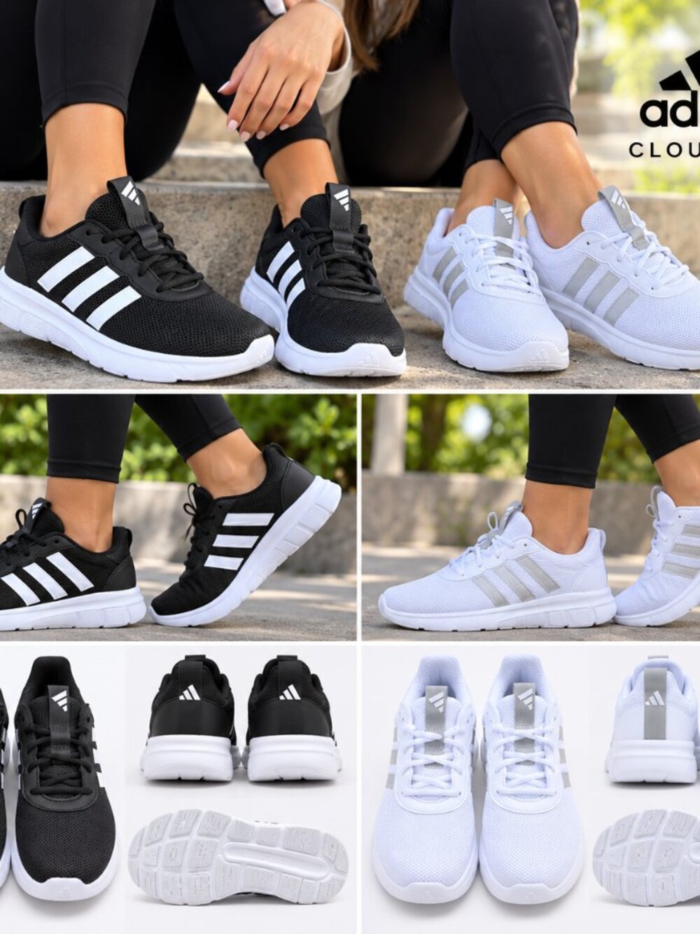 White Athletic Adidas Cloud Foam Flex Sneakers - Lightweight Comfort